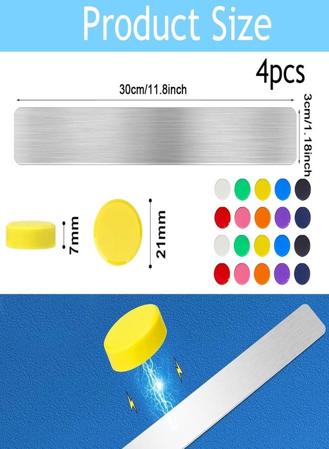 Climberty® 4 Pack Magnetic Stainless Memo Board Strip Message Board with 20 Pcs Color Magnets, Adhesive Backing Bulletin Bar Board for Office, Home, Photo Wall, Documents and Fridge (Silver) - Image 2