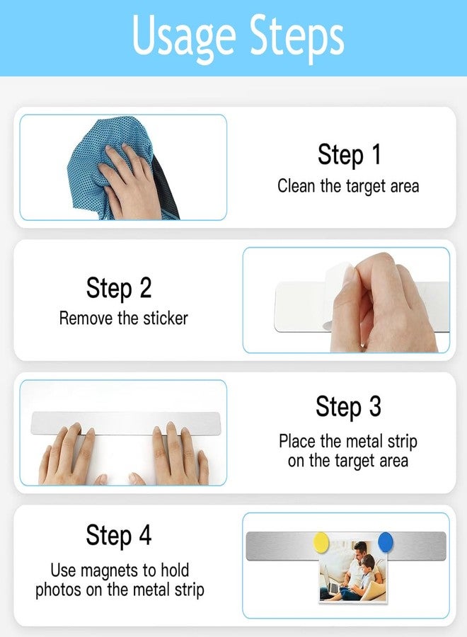 Climberty® 4 Pack Magnetic Stainless Memo Board Strip Message Board with 20 Pcs Color Magnets, Adhesive Backing Bulletin Bar Board for Office, Home, Photo Wall, Documents and Fridge (Silver) - Image 4