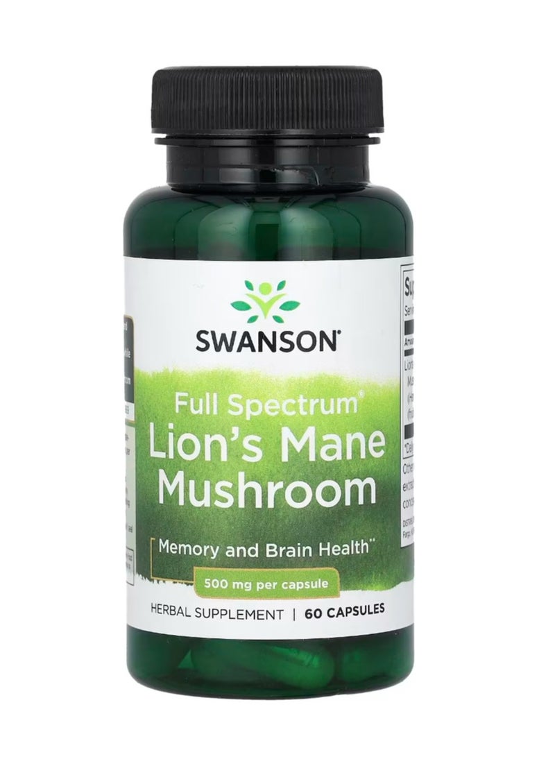 SWANSON Lion's Mane Full Spectrum Mushroom 500 mg 60 Capsules - Image 1
