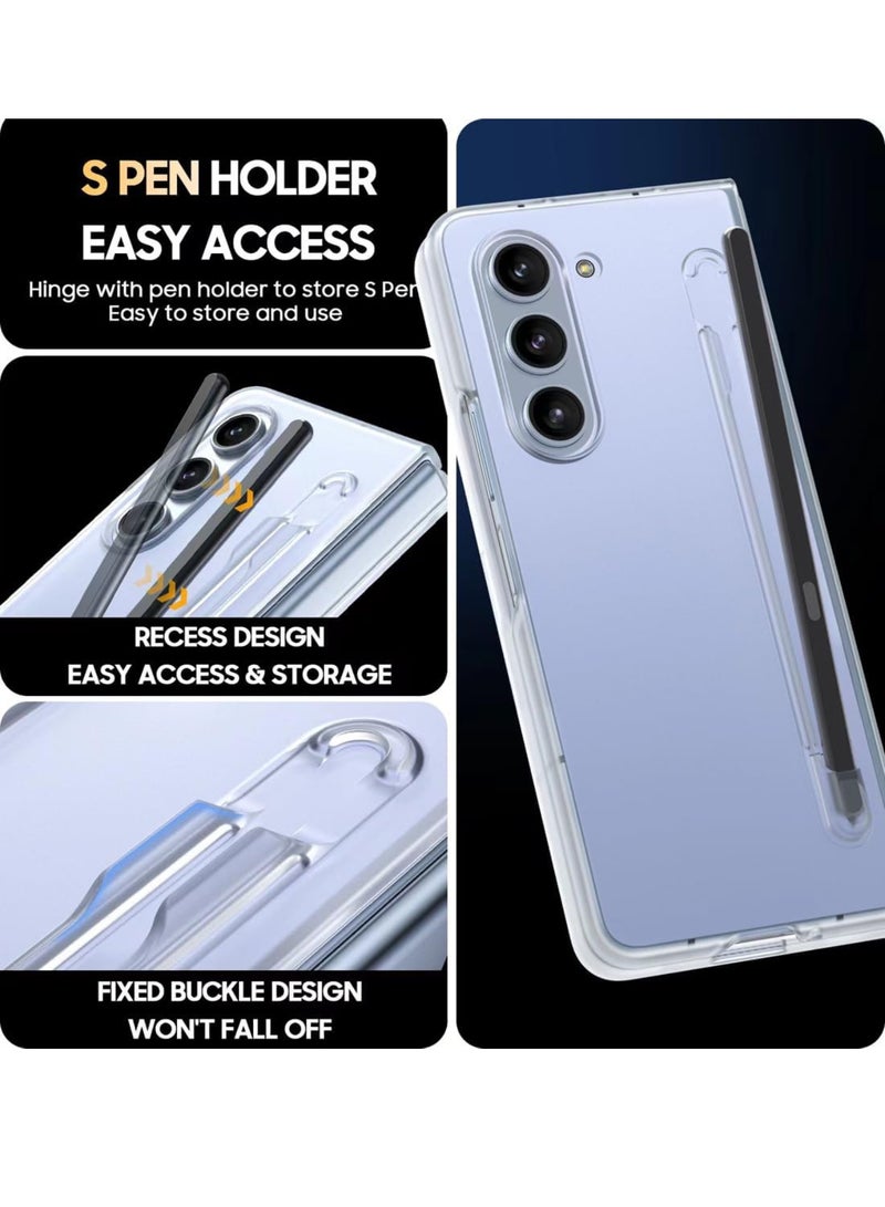 Captaintech Compatible with Samsung Galaxy Z Fold 7 Phone Case with Pen Holder and Pen, Built-in Screen Protector, Anti-yellowing Full Protection Phone Case for Z Fold 7 【Non-Original Pen】 (Clear) - Image 4