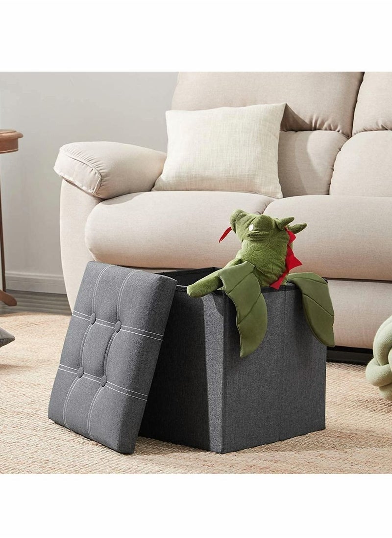 Generic 15 inches Storage Ottoman Cube Foldable Boxes Footrest Step Stool Padded Seat for Dorm Living Room Support 350lbs Line Fabric (Grey)  - Image 2