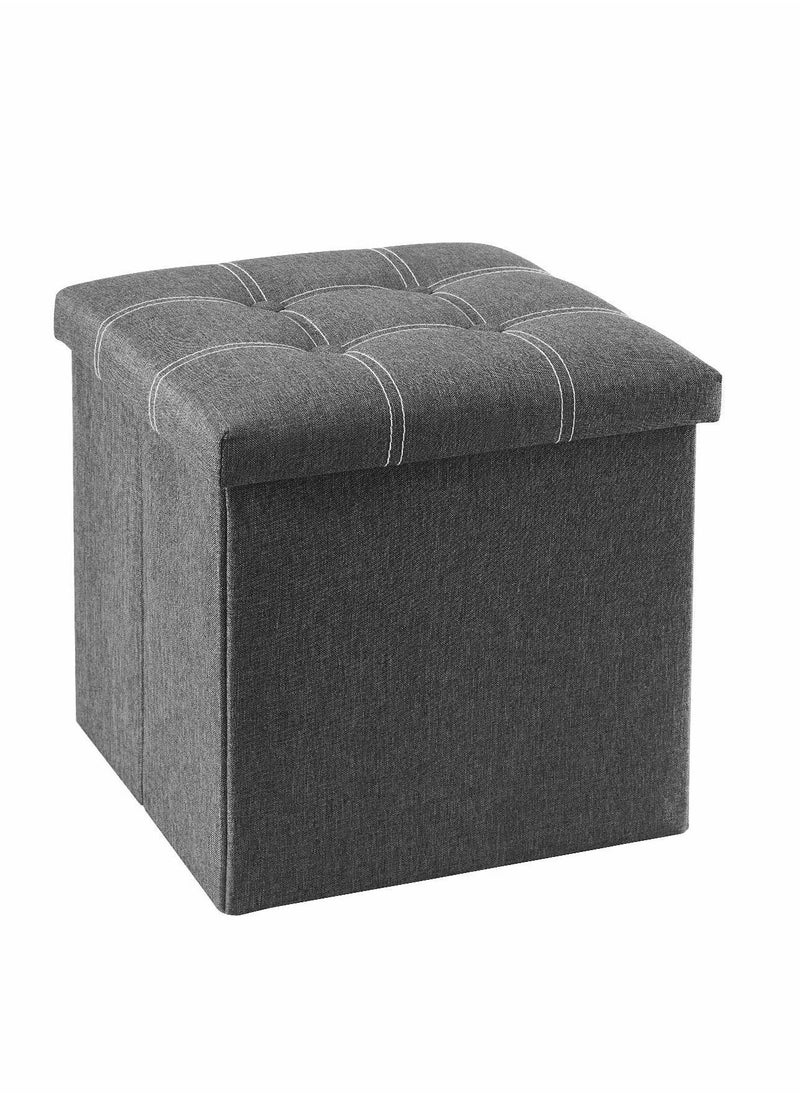 Generic 15 inches Storage Ottoman Cube Foldable Boxes Footrest Step Stool Padded Seat for Dorm Living Room Support 350lbs Line Fabric (Grey)  - Image 1