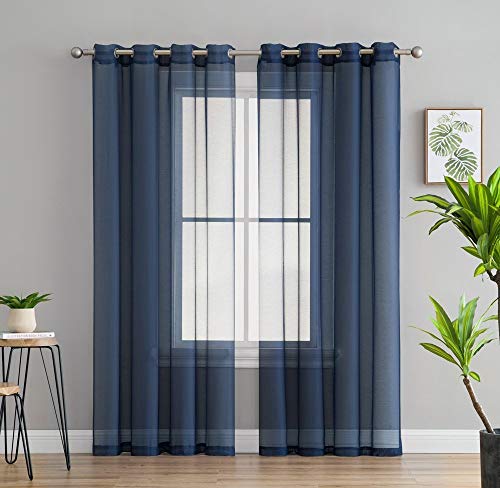 HLC.ME 2 Piece Sheer Voile Window Curtain Grommet Panels for Bedroom & Living Room (54" W x 84" L, Navy Blue) - Image 1