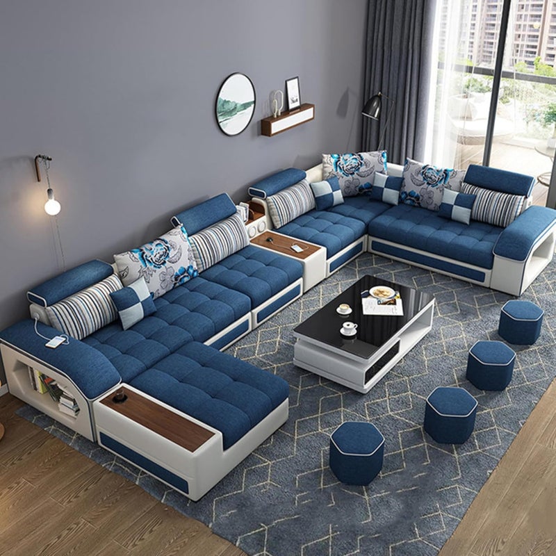 Modern Luxury 7 Seater Modular Fabric Sofa Set - U Shaped Sectional Couch (Grey, Left Hand Facing) - Image 4