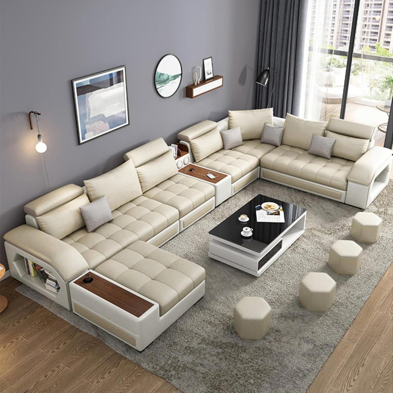 Modern Luxury 7 Seater Modular Fabric Sofa Set - U Shaped Sectional Couch (Grey, Left Hand Facing) - Image 5