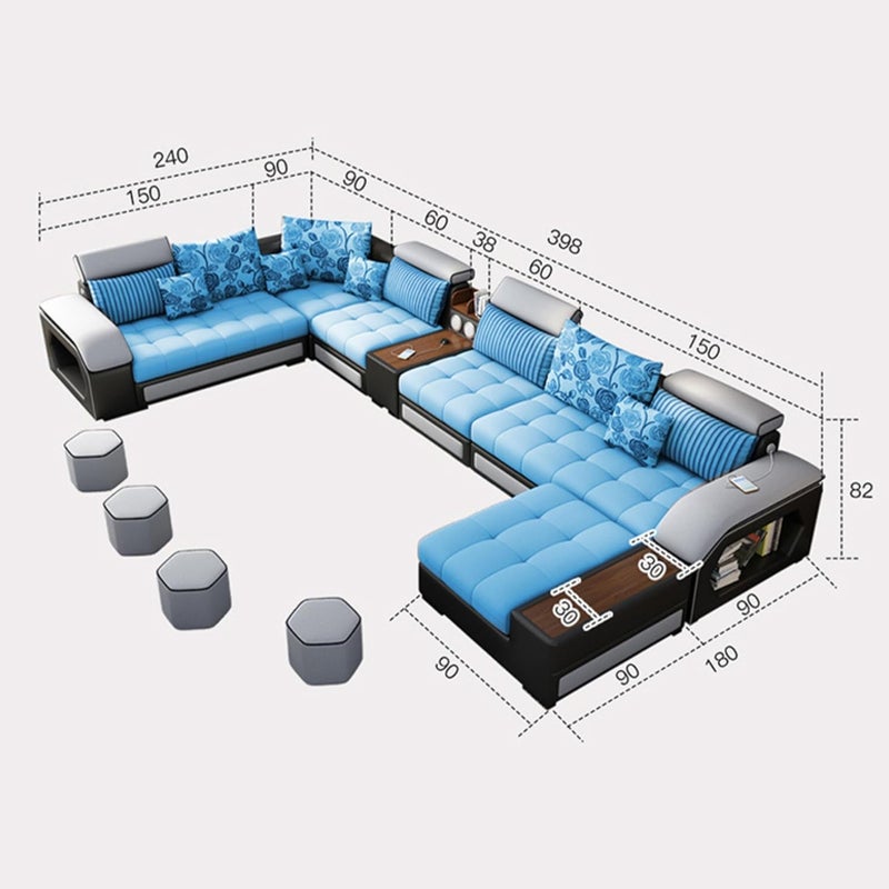 Modern Luxury 7 Seater Modular Fabric Sofa Set - U Shaped Sectional Couch (Grey, Left Hand Facing) - Image 2