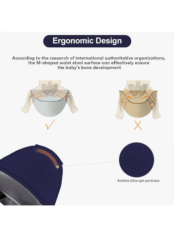 Ocanoiy Ocanoiy Baby Carrier Newborn to Toddler Baby Wrap Carrier with Hip Seat Lumbar Support Adjustable One Size Fits All Toddler Infant Baby Holder Carrier 360 All Seasons (Dark Blue)  - Image 5