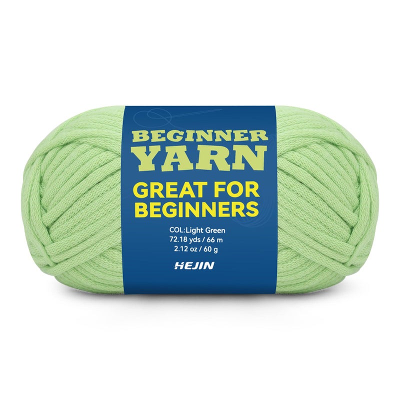 HEJIN 60g Light Green Yarn for Crocheting and Knitting;66m (72yds) Cotton Yarn for Beginners with Easy-to-See Stitches;Worsted-Weight Medium #4;Cotton-Nylon Blend Yarn for Beginners Crochet Kit Making - Image 1