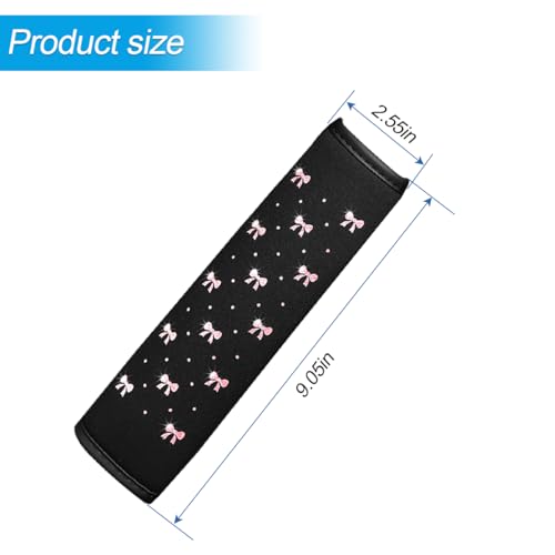 KHGUZ Bling Car Seat Belt Cover, 2PCS Rhinestone Cute Bow Comfort Vehicle Seatbelt Shoulder Pad, Diamond Automotive Interior Harness Neck Cushion Protector Accessories, Universal Fit (Pink) - Image 2