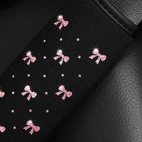 KHGUZ Bling Car Seat Belt Cover, 2PCS Rhinestone Cute Bow Comfort Vehicle Seatbelt Shoulder Pad, Diamond Automotive Interior Harness Neck Cushion Protector Accessories, Universal Fit (Pink) - Image 3