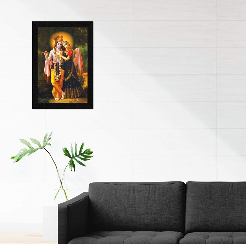 ArtX لوحة فنية تقليدية هندية متعددة الألوان مؤطرة من ArtX بهاغوان رادا كريشنا 120 × 180 إنش مجموعة من 1 خشب هندسي - Image 3