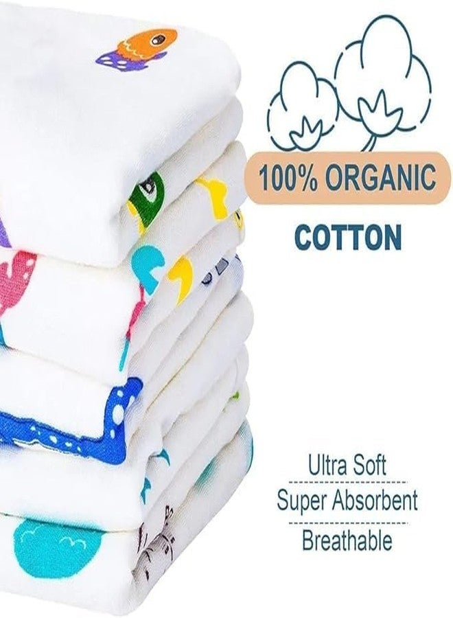 VEWIKZY Muslin Cotton Face Towels for New Born Baby | Extra Soft Hankies Reusable Napkins for Infants Toddlers | Baby Care Soft & Absorbent | Random Prints | Pack of 5 - Image 5