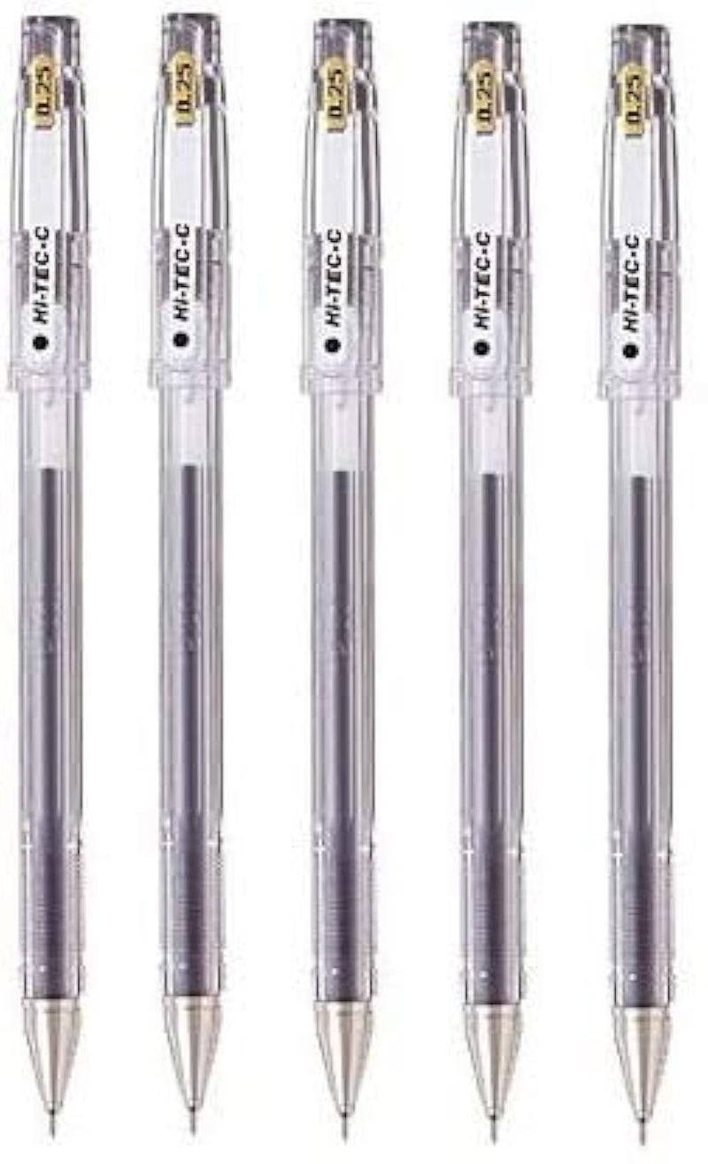 Pilot Hi-Tec-C 025 Gel Ink Pen, Hyper Fine Point 0.25mm, Black Ink, LH-20C25, Value Set of 5