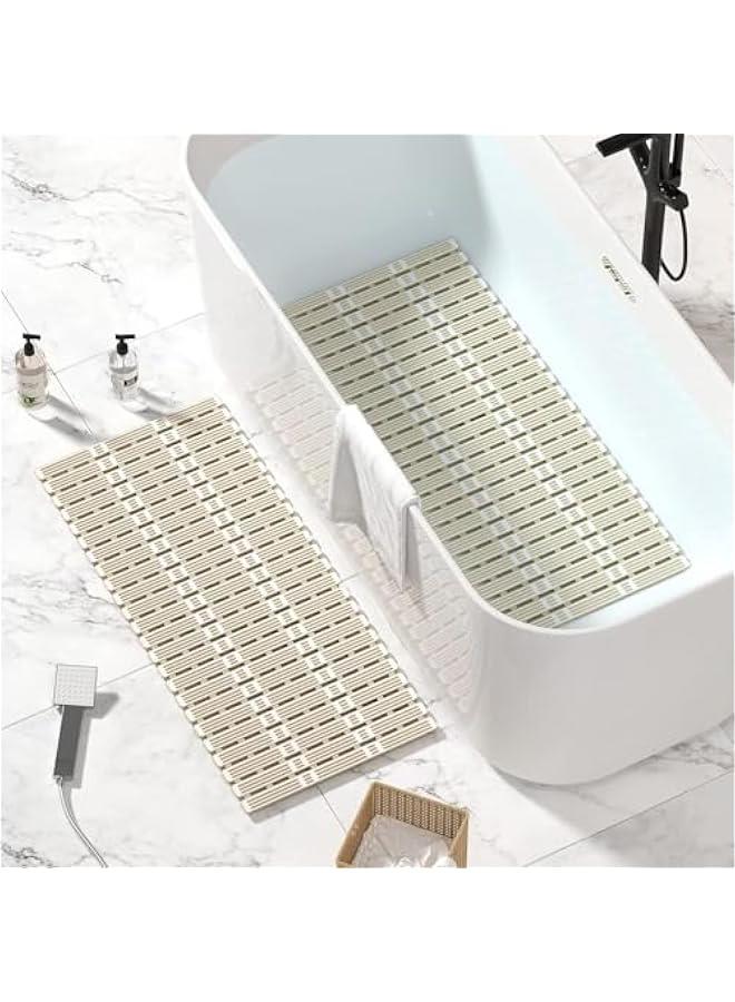 هوكور سجادة حوض استحمام غير قابلة للانزلاق من بيكبيس - 35 × 15 انش من المطاط الحراري المرن والبولي بروبيلين، سجادة حمام ناعمة مضادة للانزلاق لحوض الاستحمام، سجادة ارضية الدش مع اكواب شفط قوية وفتحات تصريف - Image 2