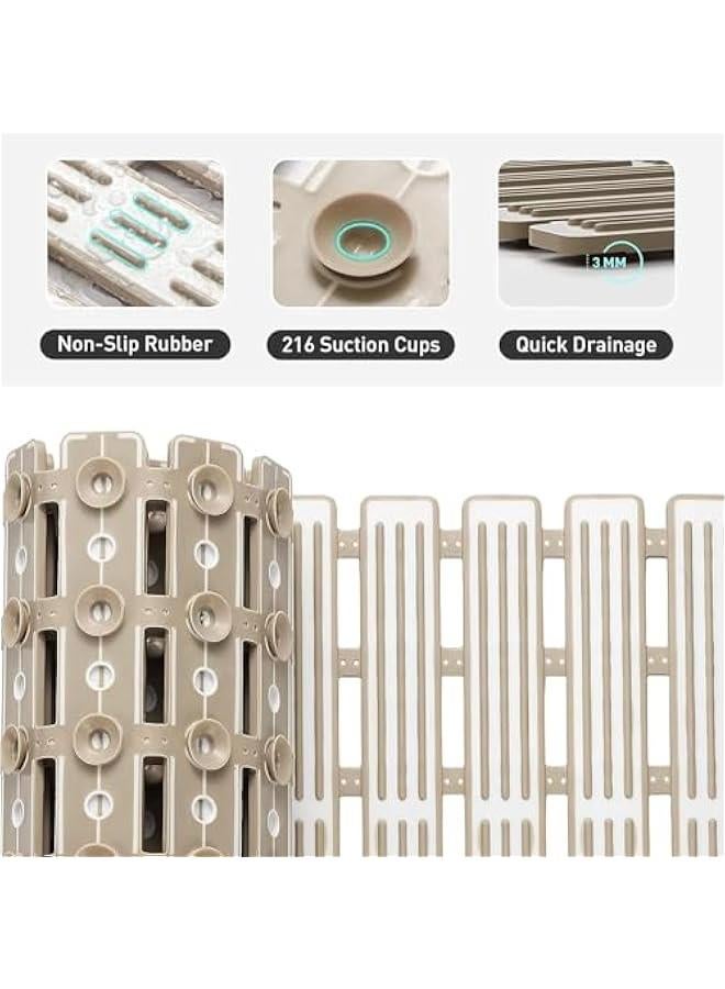 هوكور سجادة حوض استحمام غير قابلة للانزلاق من بيكبيس - 35 × 15 انش من المطاط الحراري المرن والبولي بروبيلين، سجادة حمام ناعمة مضادة للانزلاق لحوض الاستحمام، سجادة ارضية الدش مع اكواب شفط قوية وفتحات تصريف - Image 3