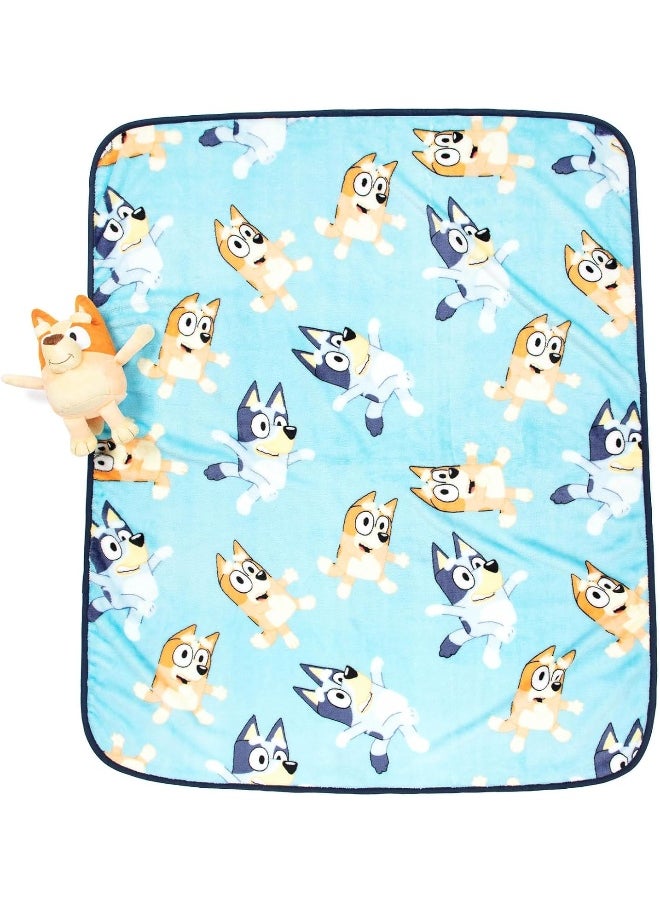 Jay Franco Jay Franco Bingo Plush Mini Pillow Buddy & 40 x 50 Inch Travel Throw Set - Kids Super Soft 2 Piece Bluey Blanket Set  - Image 2