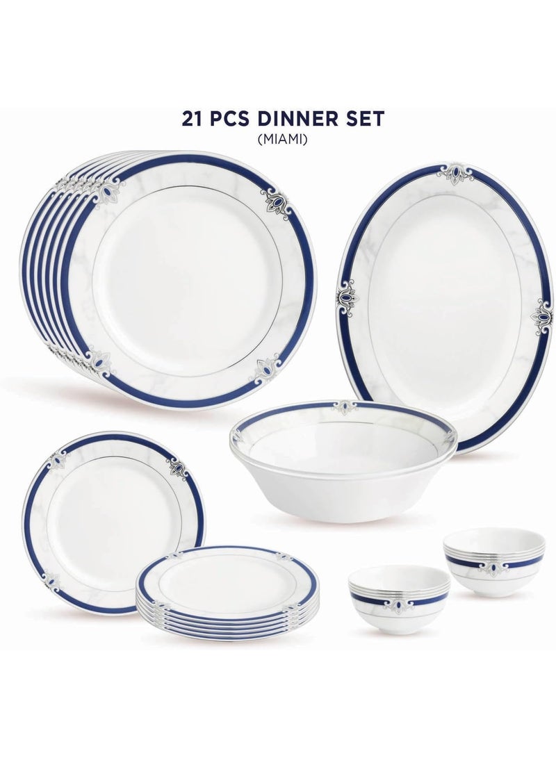 Peggy Oliver Miami Collection 21 Pcs Dinner Set | Blue And Platinum Plated Pattern | Elegant Set for Serving & Gifting - Image 1