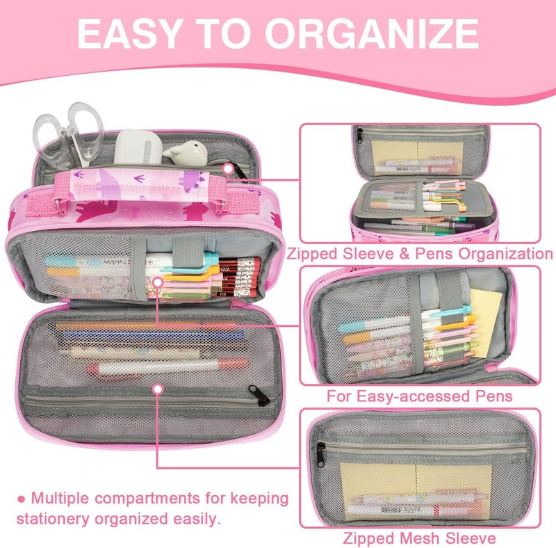 VASCHY Pencil Case for Girls, Aesthetic Kawaii Large Pencil Pouch Stationary Pencil Bag/Box for Preppy Kids, Pen Organizer Holder School Supply Pink Dinos - Image 3