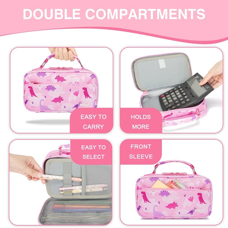 VASCHY Pencil Case for Girls, Aesthetic Kawaii Large Pencil Pouch Stationary Pencil Bag/Box for Preppy Kids, Pen Organizer Holder School Supply Pink Dinos - Image 5