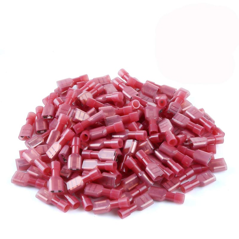 XHF 22-16 AWG 500 Pcs Female Spade Disconnect Connectors Terminals Nylon Fully Insulated Quick Crimp Wire Connectors Red - Image 1