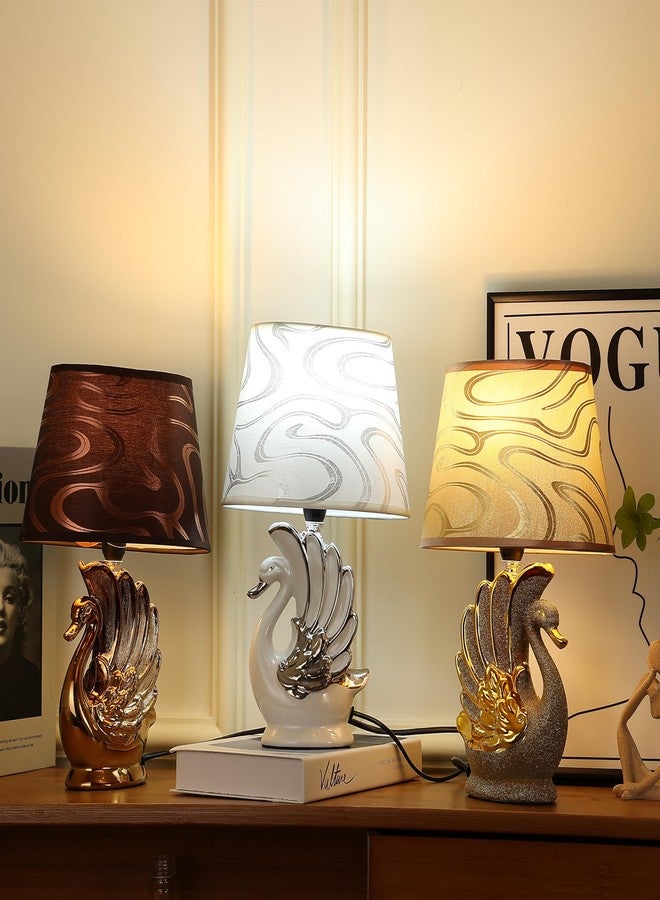 HOME ELEMENTS Swan Table Lamp, Modern Ceramic Table Lamp with Fabric Shade, Bedside Night Light for Bedroom Living Room, Home Decor Items, Reading Desk lamp, Nightstand Lamp 20x32cm (Copper Gold) - Image 3