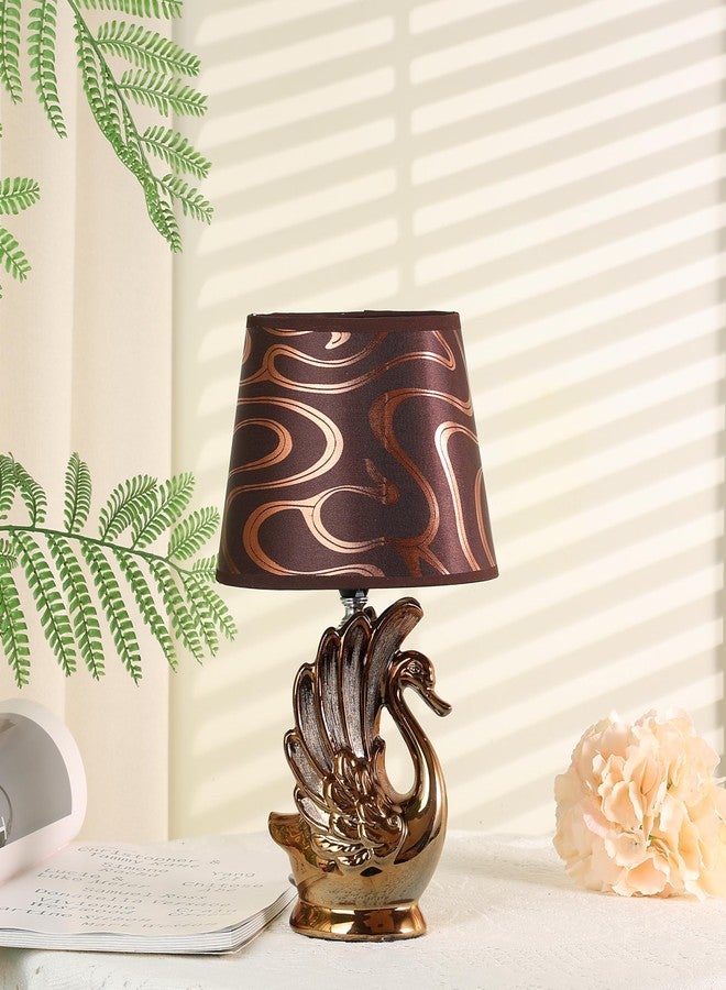 HOME ELEMENTS Swan Table Lamp, Modern Ceramic Table Lamp with Fabric Shade, Bedside Night Light for Bedroom Living Room, Home Decor Items, Reading Desk lamp, Nightstand Lamp 20x32cm (Copper Gold) - Image 2