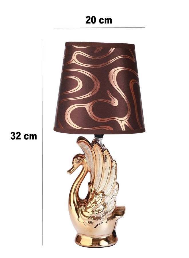 HOME ELEMENTS Swan Table Lamp, Modern Ceramic Table Lamp with Fabric Shade, Bedside Night Light for Bedroom Living Room, Home Decor Items, Reading Desk lamp, Nightstand Lamp 20x32cm (Copper Gold) - Image 5