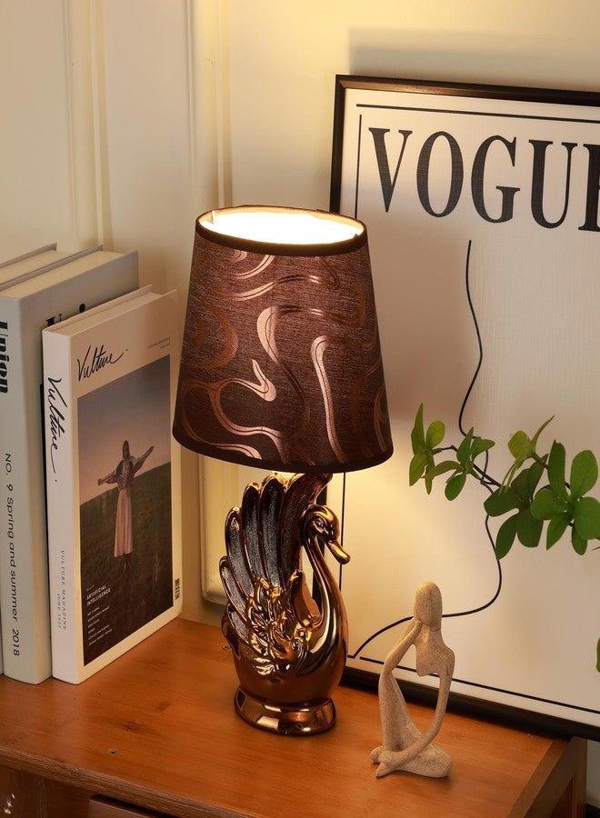 HOME ELEMENTS Swan Table Lamp, Modern Ceramic Table Lamp with Fabric Shade, Bedside Night Light for Bedroom Living Room, Home Decor Items, Reading Desk lamp, Nightstand Lamp 20x32cm (Copper Gold) - Image 4