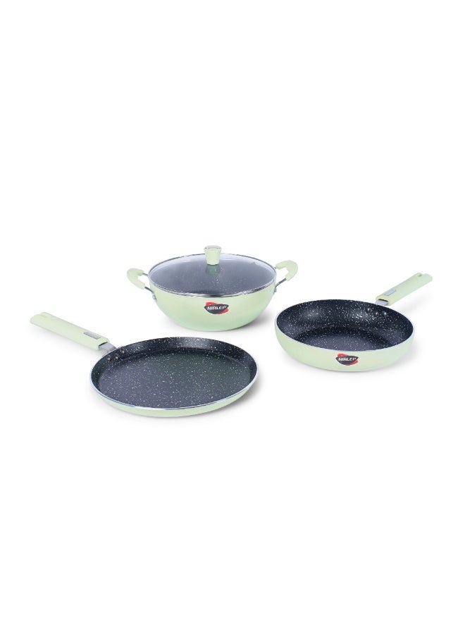 NIRLEP NutriHealth Pro 3-Piece Gift Set with Induction: Flat Griddle 27cm, Fry Pan 24cm, Deep Kadhai 24cm with Glass Lid | To Make Dosas, Uttapams, Parathas, Chillas, Omelettes, Crepes  - Image 5