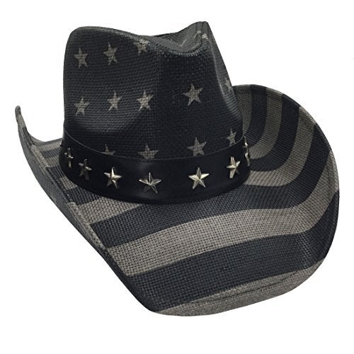 grinderPUNCH American Flag USA Cowboy Hat - Men and Women - Black Gray - Image 1
