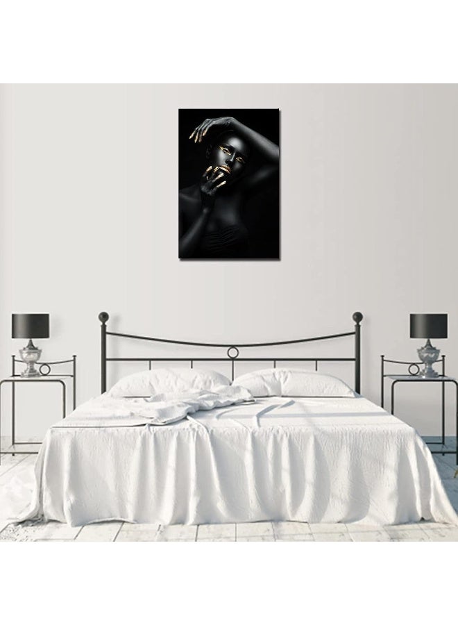 HYFBH Framed Wall Art Prints Black Gold African American Woman Canvas Wall Art African Pictures Wall Decor for Living Room Bedroom Kitchen Office Decorations Painting 16”x24” - Image 3