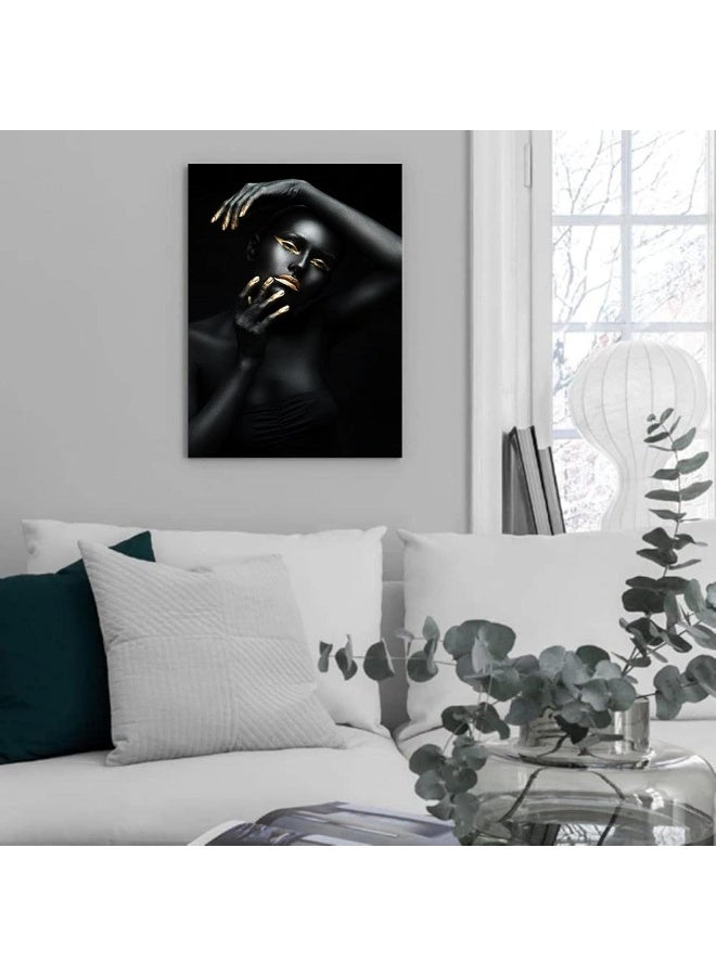 HYFBH Framed Wall Art Prints Black Gold African American Woman Canvas Wall Art African Pictures Wall Decor for Living Room Bedroom Kitchen Office Decorations Painting 16”x24” - Image 5