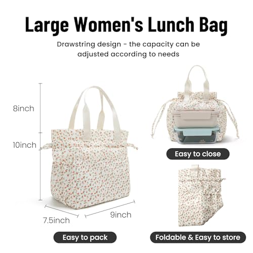 MEXS Lunch Bag for Women Reusable Drawstring Insulated Lunch Box StainResistant Large Cinch Closure Lunch Bags for Work Office - Image 3