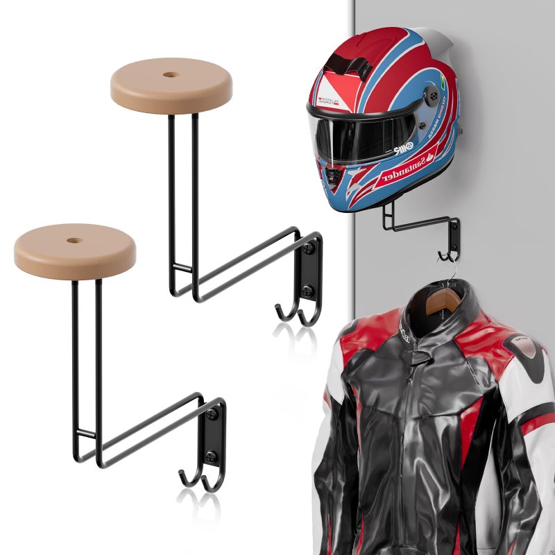 NANAGIFTREE Motorcycle Helmet Holder Wall Mount 2 Pack Motorcycle Helmet Rack Motorcycle Accessories Organizer for Entryway or Garage - Image 2