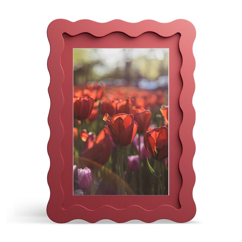 THKRLOF 5x7 Picture Frame with Mat for 4x6 Wavy Edge Wooden Real Glass Photo Frame for Tabletop and Wall Hanging Red 1 Pack - Image 2