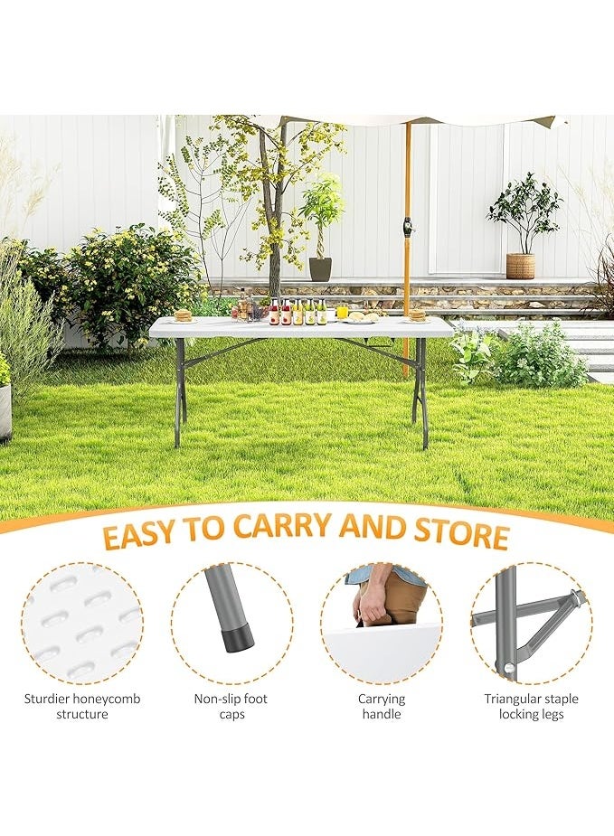 6FT Folding Table with Carrying Handle Portable Fold in Half Plastic Table with Safety Lock Metal Frame Heavy Duty Table for Dining Parties Camping Picnic Events and Outdoor Use - Image 5