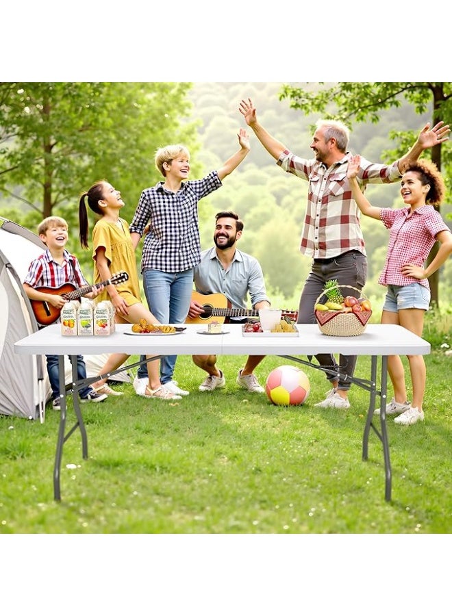6FT Folding Table with Carrying Handle Portable Fold in Half Plastic Table with Safety Lock Metal Frame Heavy Duty Table for Dining Parties Camping Picnic Events and Outdoor Use - Image 4