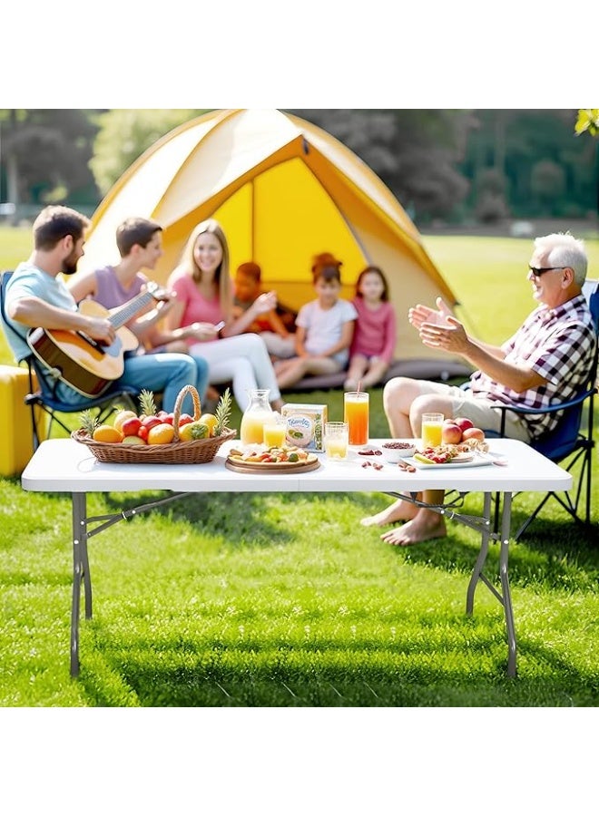 6FT Folding Table with Carrying Handle Portable Fold in Half Plastic Table with Safety Lock Metal Frame Heavy Duty Table for Dining Parties Camping Picnic Events and Outdoor Use - Image 3