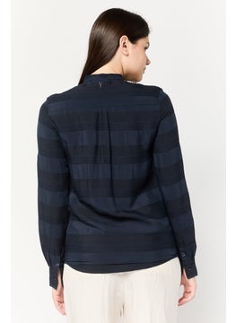 Harmont & Blaine Women Crew Neck Long Sleeves Stripe Shirt, Navy  - Image 4