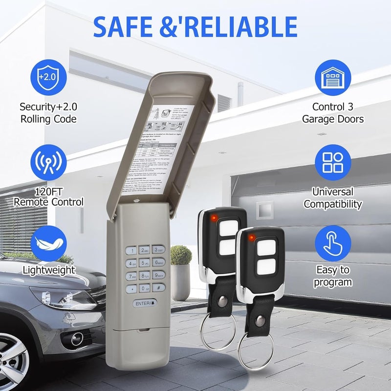 Amtake Garage Door Opener Keypad with 2 Garage Door Opener Remote Compatible with Liftmaster Chamberlain Craftsman Garage Door Opener Keypad 877MAX 893LM 893Max 971LM 371LM - Image 2