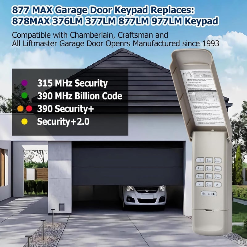 Amtake Garage Door Opener Keypad with 2 Garage Door Opener Remote Compatible with Liftmaster Chamberlain Craftsman Garage Door Opener Keypad 877MAX 893LM 893Max 971LM 371LM - Image 3