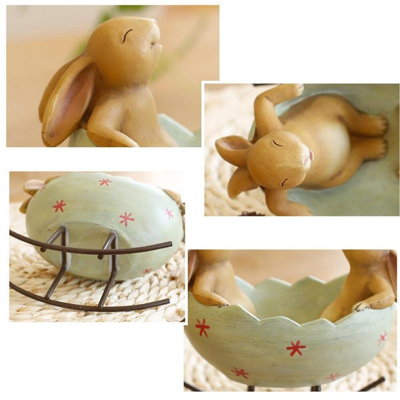 KiaoTime Laughing Bunny Rabbits Rocking in an Easter Egg Cradle Spring Easter Decoration Vintage Rustic Country Bunnies Rabbit Figurine Statue (Bunnies in a Cradle) - Image 5