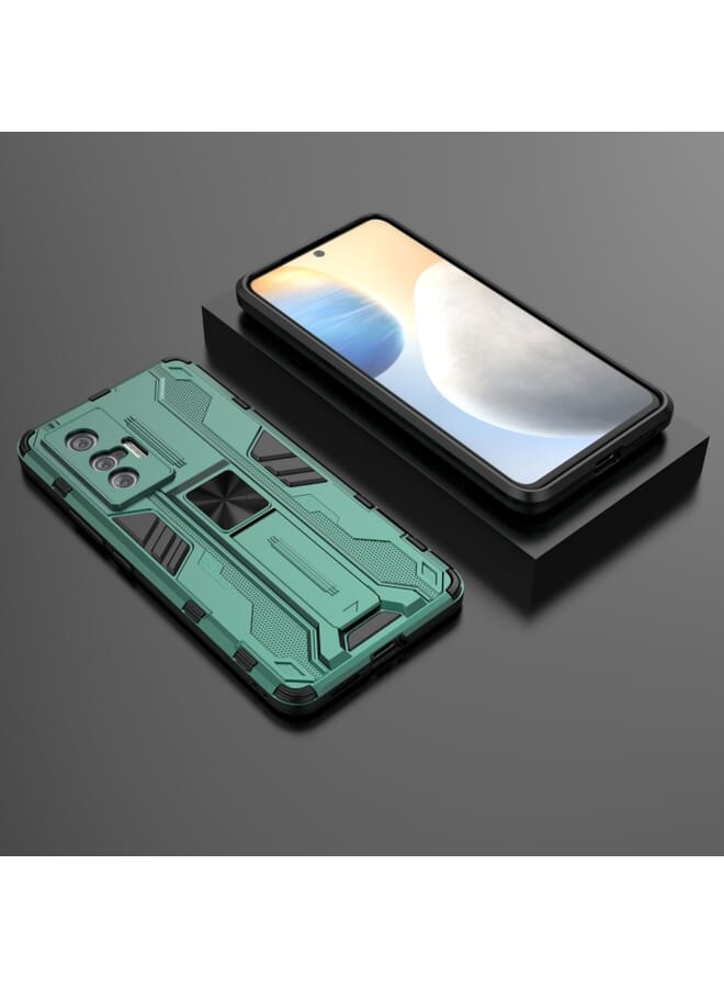 جرين تايجر لـ vivo X70 Supersonic PC + حافظة واقية مقاومة للصدمات من مادة TPU مع حامل (أخضر) - Image 2