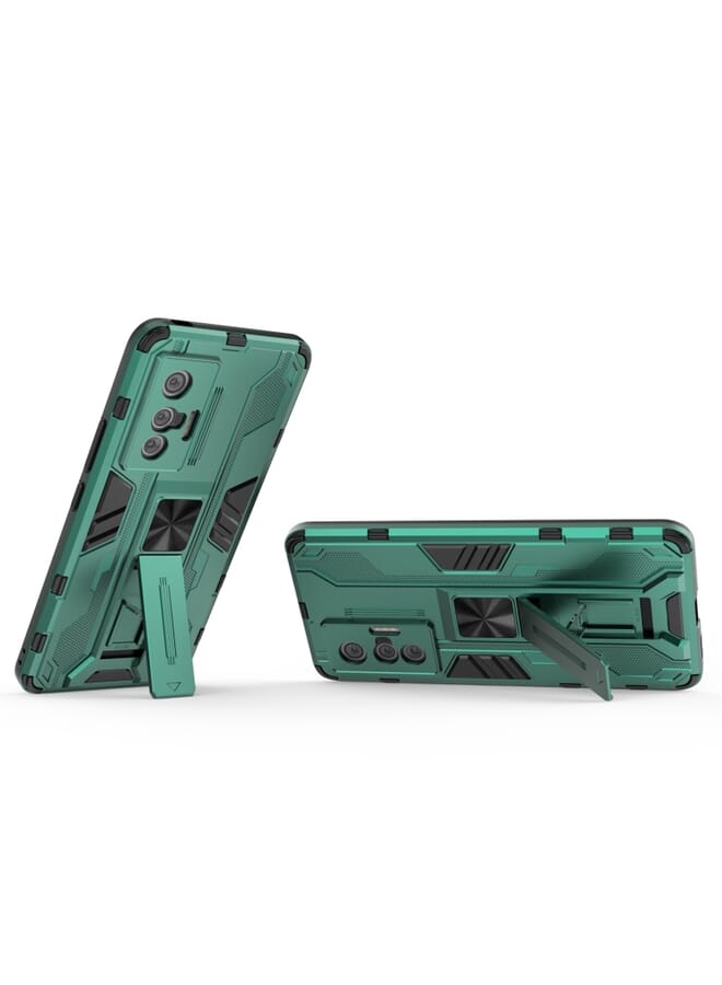 جرين تايجر لـ vivo X70 Supersonic PC + حافظة واقية مقاومة للصدمات من مادة TPU مع حامل (أخضر) - Image 4