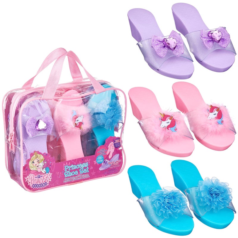 PRINCESS EXPRESSIONS 3-Pack Princess Shoe Set - Dress Up Royalty Kids Wedge Heels Slip On Shoes - Pastel Colored Princess Dress Up Shoes, Pretend Play Wedge Heels For Kids - Fits Toddler Size 7-10 - Image 1