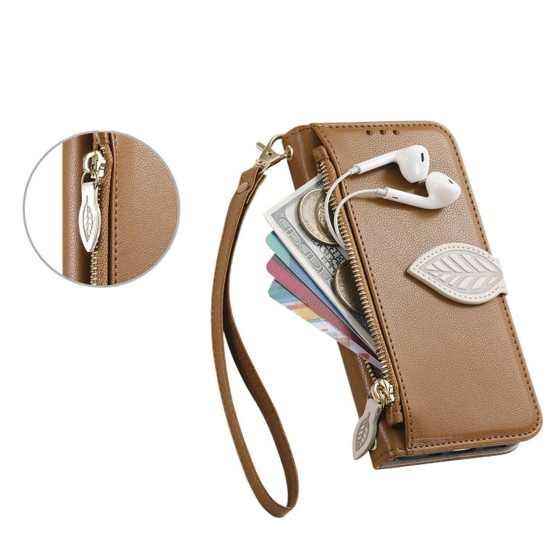Leather Texture Protective Case for Samsung Galaxy S21 Ultra with Card Holder and Drop Protection plus Shockproof plus Kickstand plus Strong Magnetic in Brown - Image 2