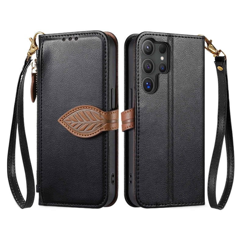 Leather Texture Protective Case for Samsung Galaxy S21 Ultra with Card Holder and Drop Protection plus Shockproof plus Kickstand plus Strong Magnetic in Brown - Image 5