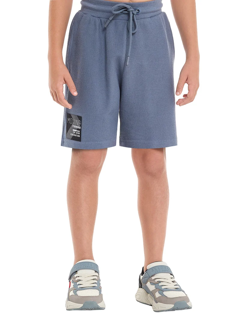 victor and jane Oversized - Boys' Jacquard 2-Piece Set - T-Shirt with Badge Detail and matching Shorts with Pockets,