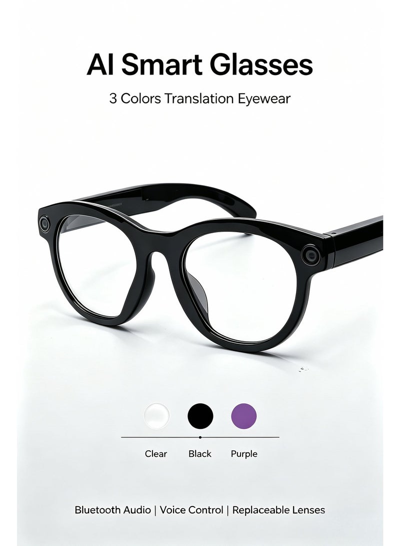 AI Translation Smart Glasses, Bluetooth Call Real Time Language ranslation Smart Glasses, Bluetooth Call Real Time Language Translation Smart Glasses, Bluetooth Call Real Time Language ranslator Glasses, UV Protection Eyeglasses Touch Control Open Ear Audio Glasses for Travel Businessn - Image 1