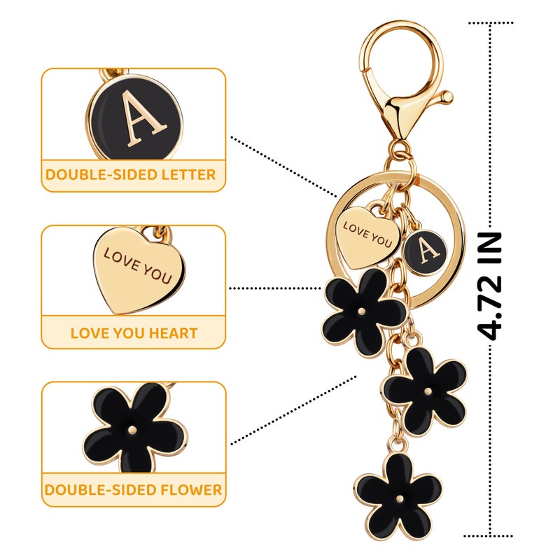 Suweibuke Initial Letter Keychain with Love You Heart, Cute Key Chain Gift for Women Girl, Charm for Keys Handbags Backpacks (Black-A) - Image 2